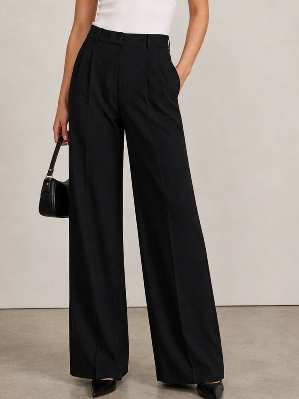 Babaton Black High-Waist Wide-Leg Trousers